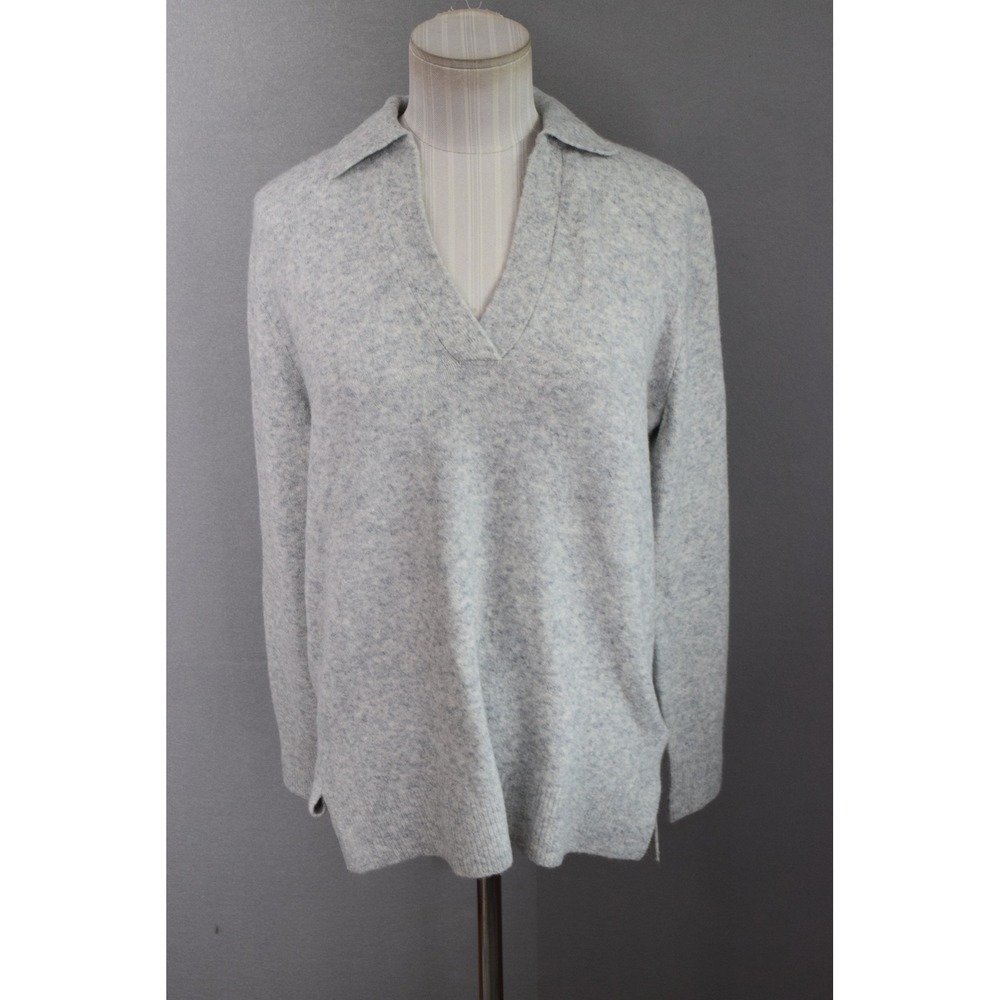 J. Crew Sweater XS Gray Extra-Soft Polo V-Neck Wool Blend BT833 Womens Pullover